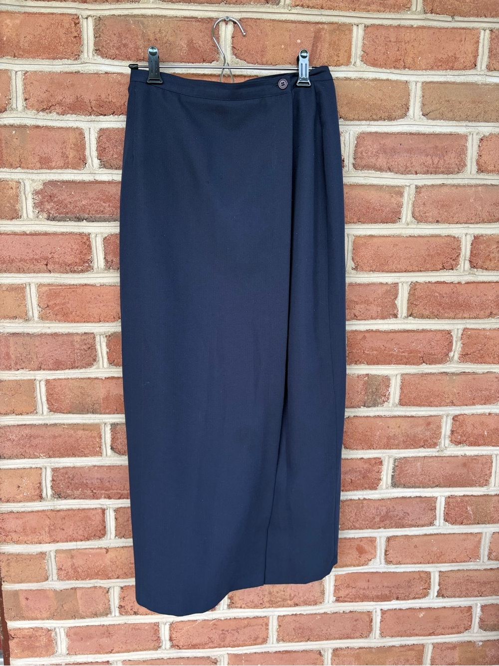 Classic Navy Wrap Midi Skirt